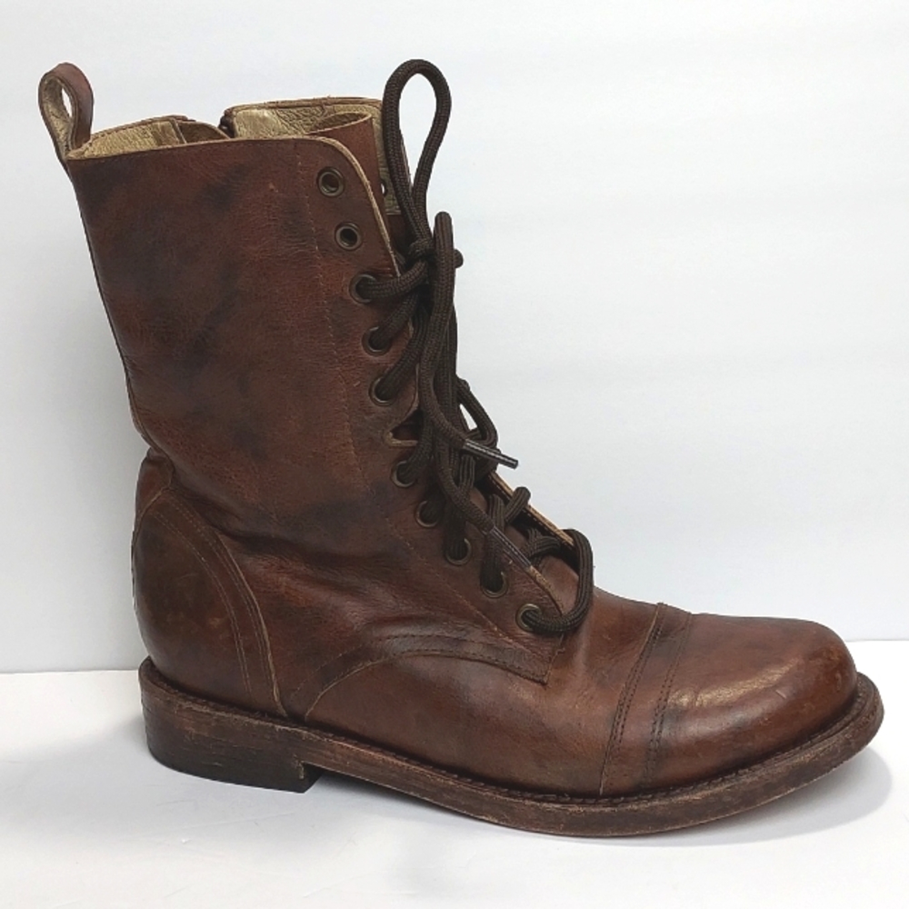 freebird Brown Distressed Leather Lace-Up Combat Boots
